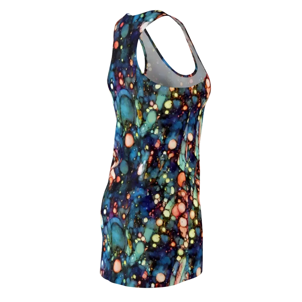 Blue Nebula Bloom on Racerback Dress — Back Side