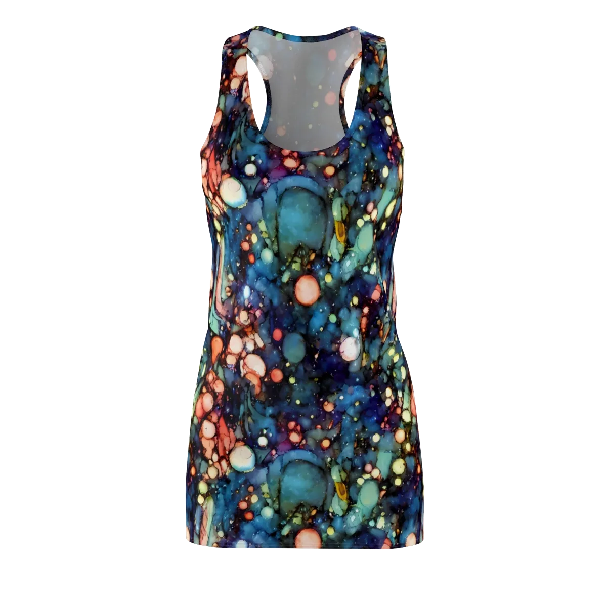 Blue Nebula Bloom on Racerback Dress — Front