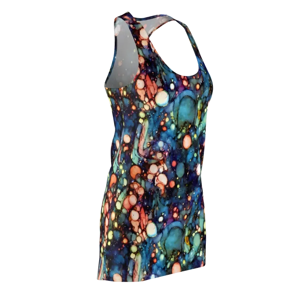 Blue Nebula Bloom on Racerback Dress — Front Side
