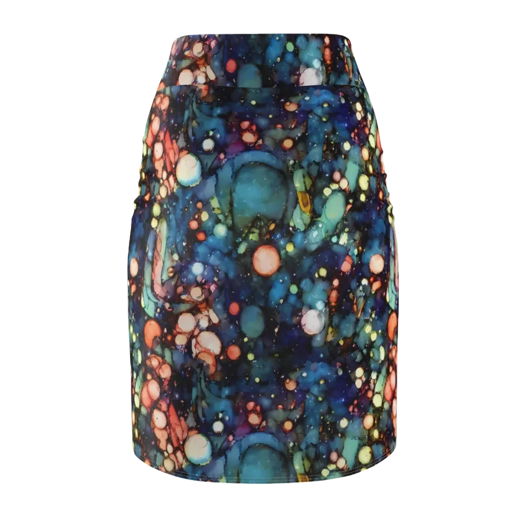 Blue Nebula Bloom on Pencil Skirt — Back
