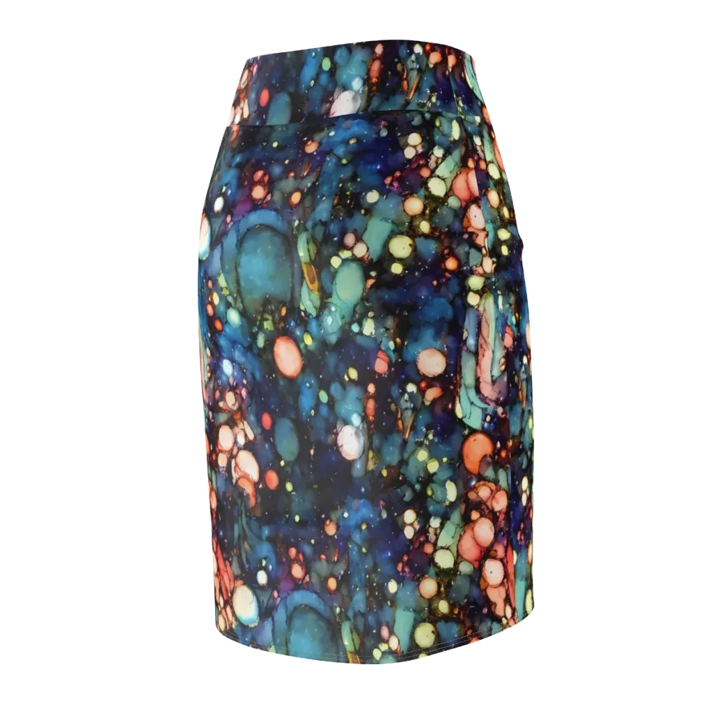 Blue Nebula Bloom on Pencil Skirt — Back Side