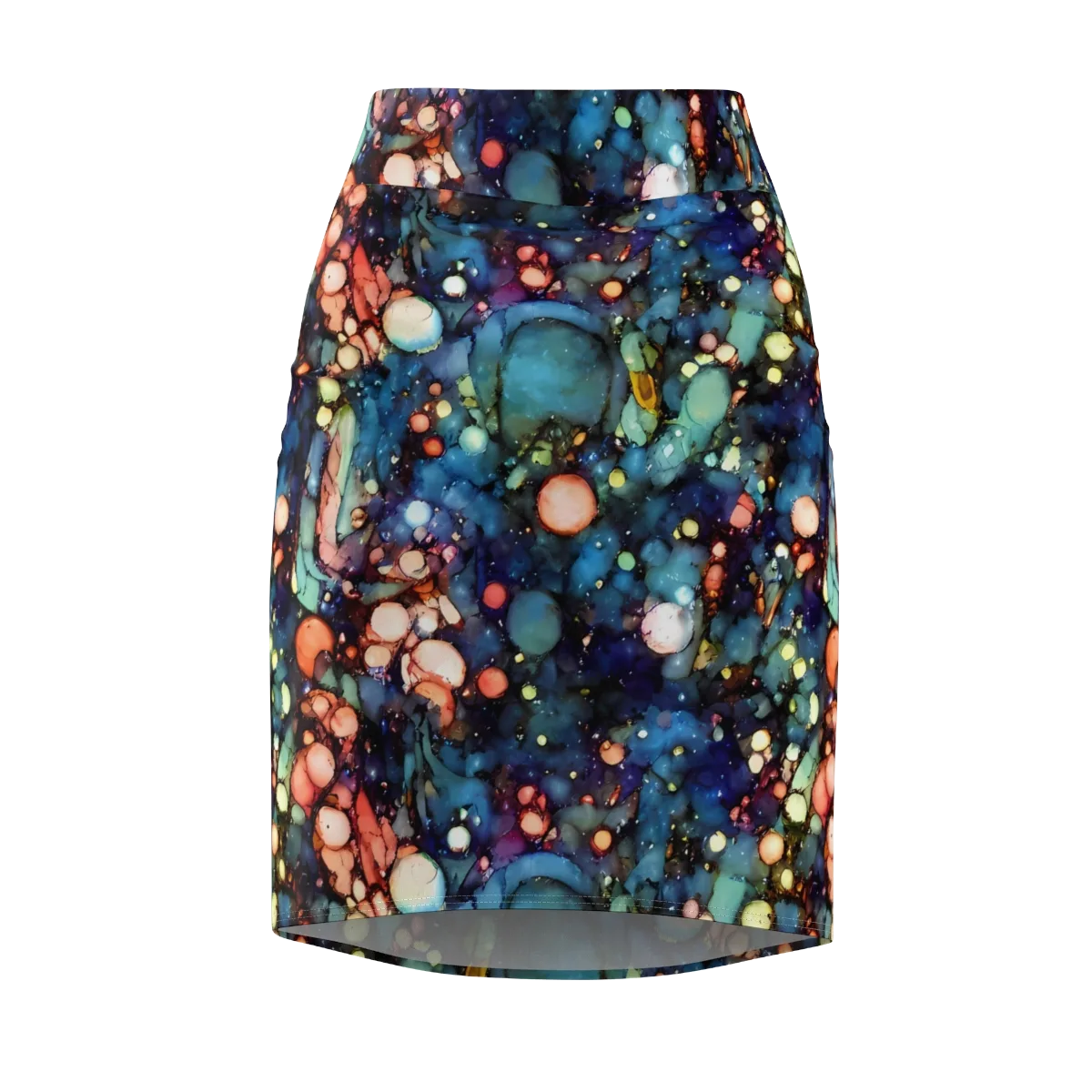 Blue Nebula Bloom on Pencil Skirt — Front