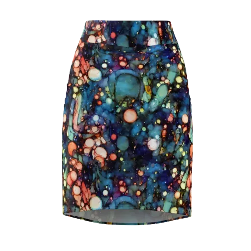 Blue Nebula Bloom on a Pencil Skirt