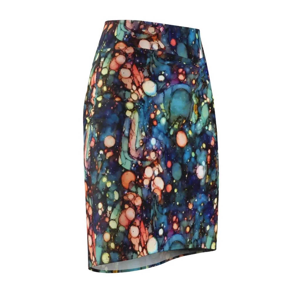 Blue Nebula Bloom on Pencil Skirt — Front Side