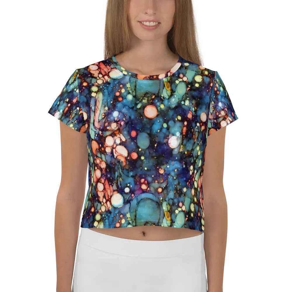 Blue Nebula Bloom on Crop Tee — Front