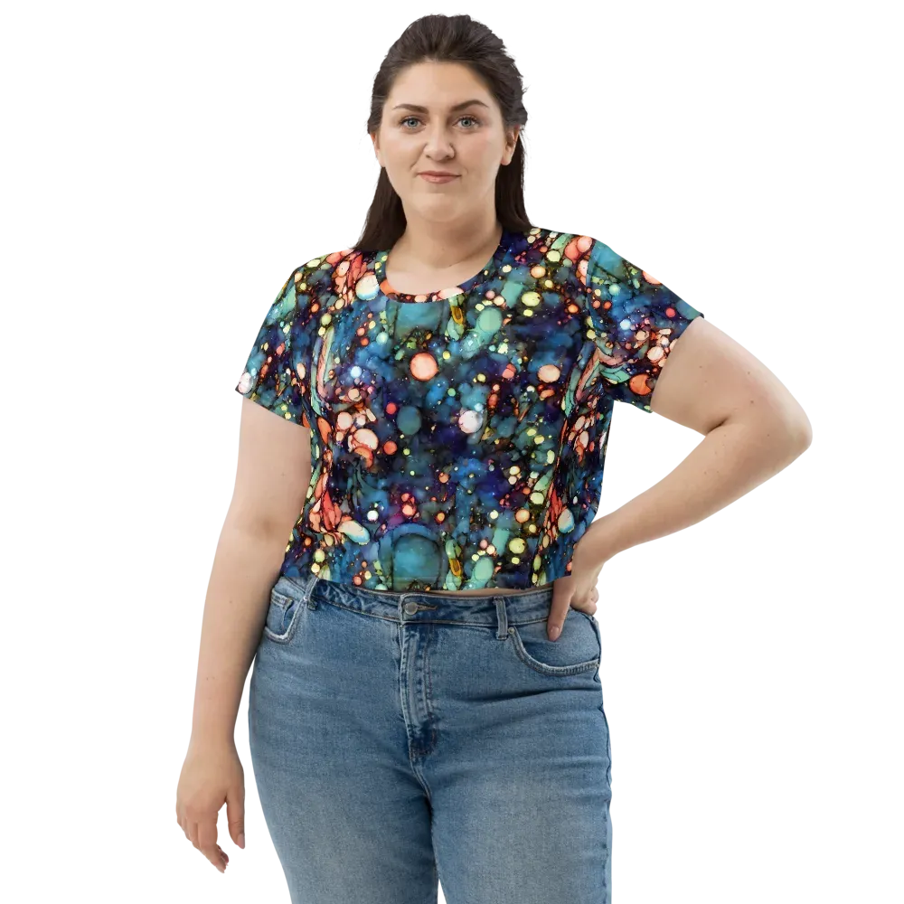 Blue Nebula Bloom on Crop Tee — Front