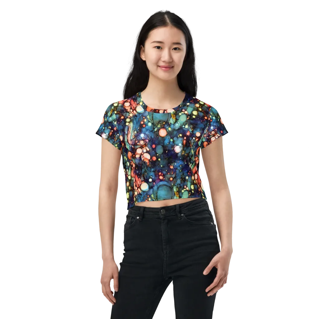 Blue Nebula Bloom on Crop Tee — Front