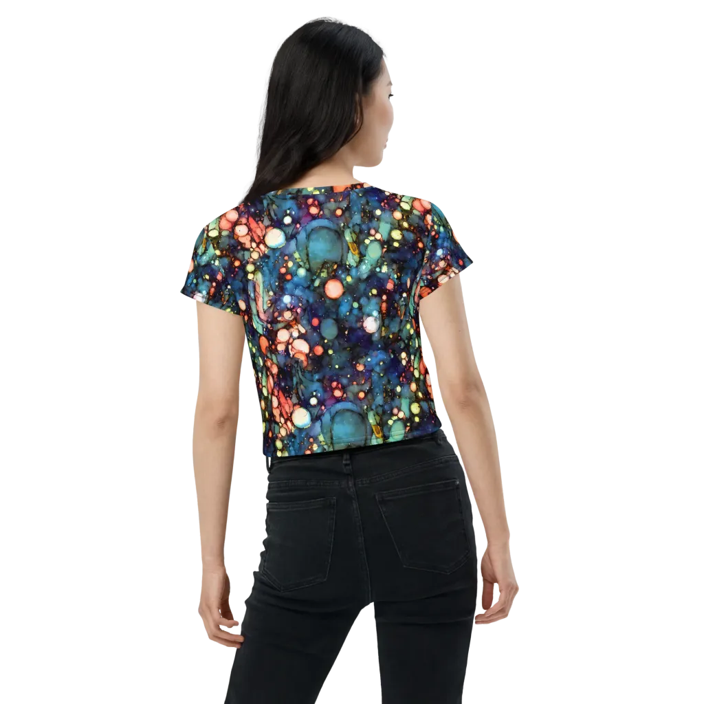 Blue Nebula Bloom on Crop Tee — Back