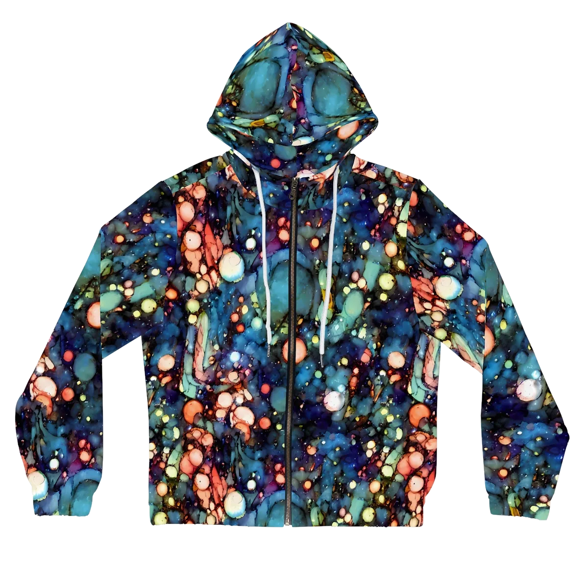 Blue Nebula Bloom on Women's Full-Zip Hoodie — Front