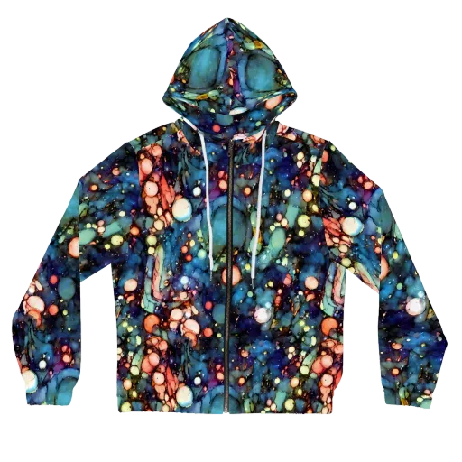 Blue Nebula Bloom on a Women's Full-Zip Hoodie