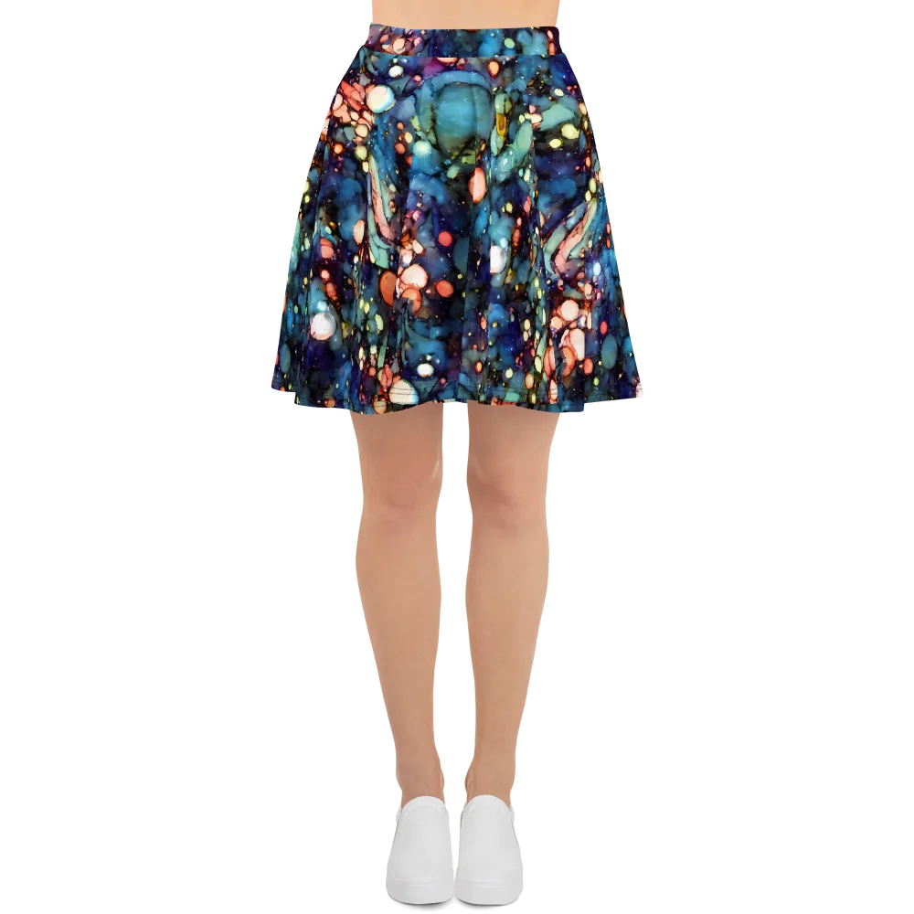 Blue Nebula Bloom on Skater Skirt — Front