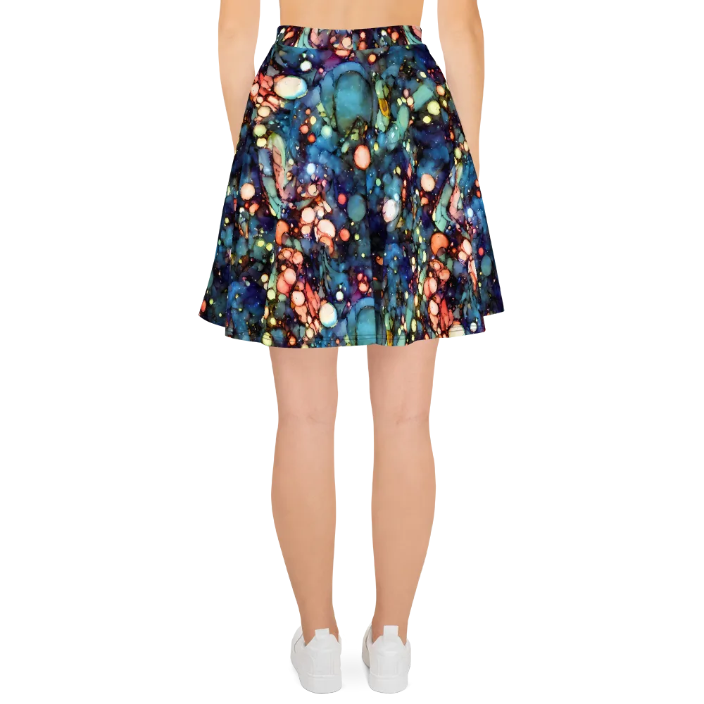 Blue Nebula Bloom on Skater Skirt — Back