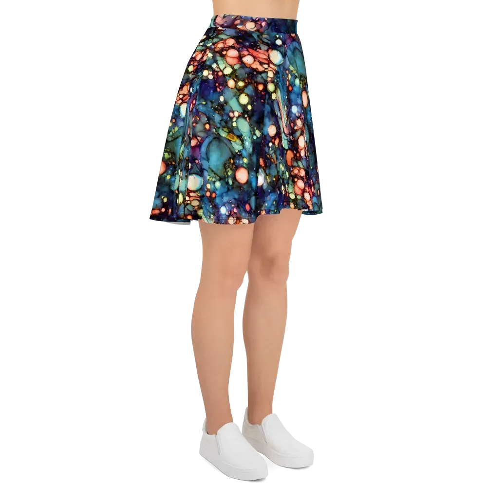 Blue Nebula Bloom on Skater Skirt — Right
