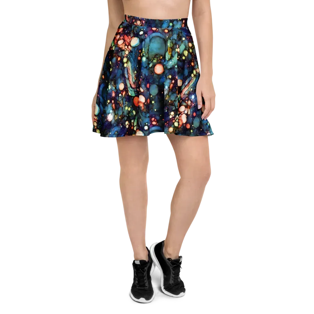 Blue Nebula Bloom on Skater Skirt — Front