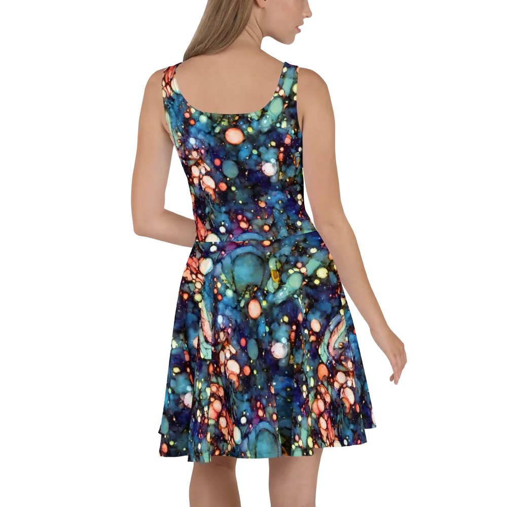 Blue Nebula Bloom on Skater Dress — Back