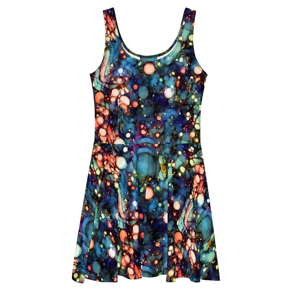 Blue Nebula Bloom on Skater Dress — Front