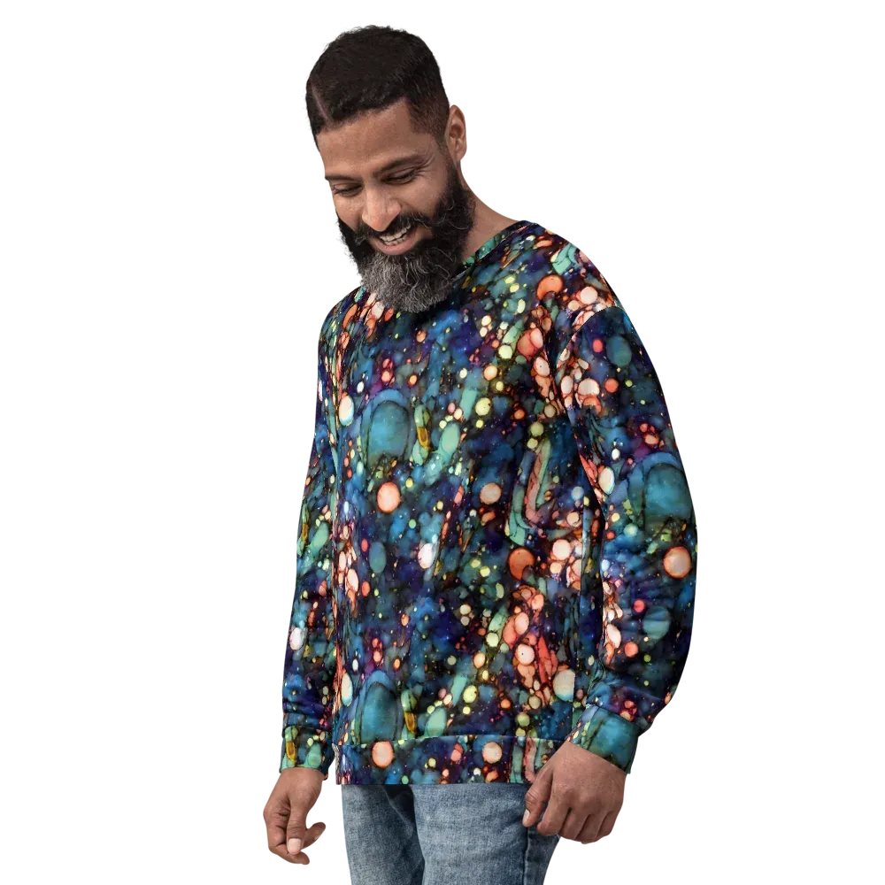 Blue Nebula Bloom on Sweatshirt — Left Front