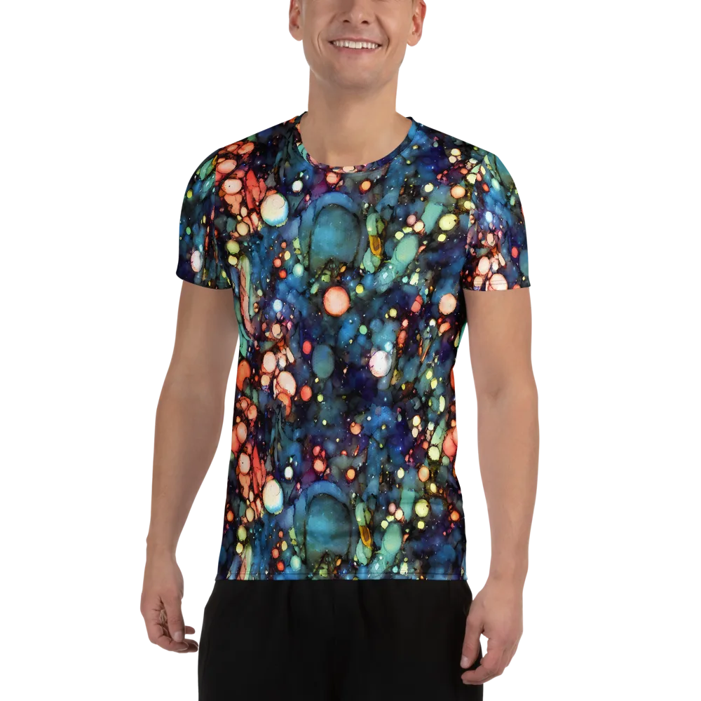 Blue Nebula Bloom on Men's Athletic T-Shirt — Front