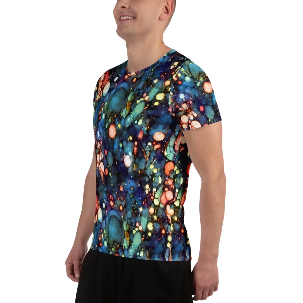 Blue Nebula Bloom on Men's Athletic T-Shirt — Left
