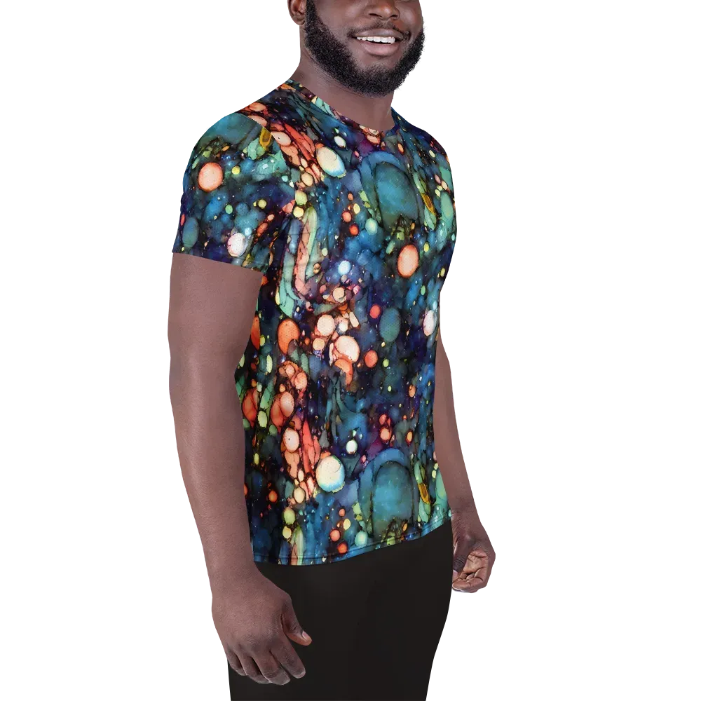 Blue Nebula Bloom on Men's Athletic T-Shirt — Right