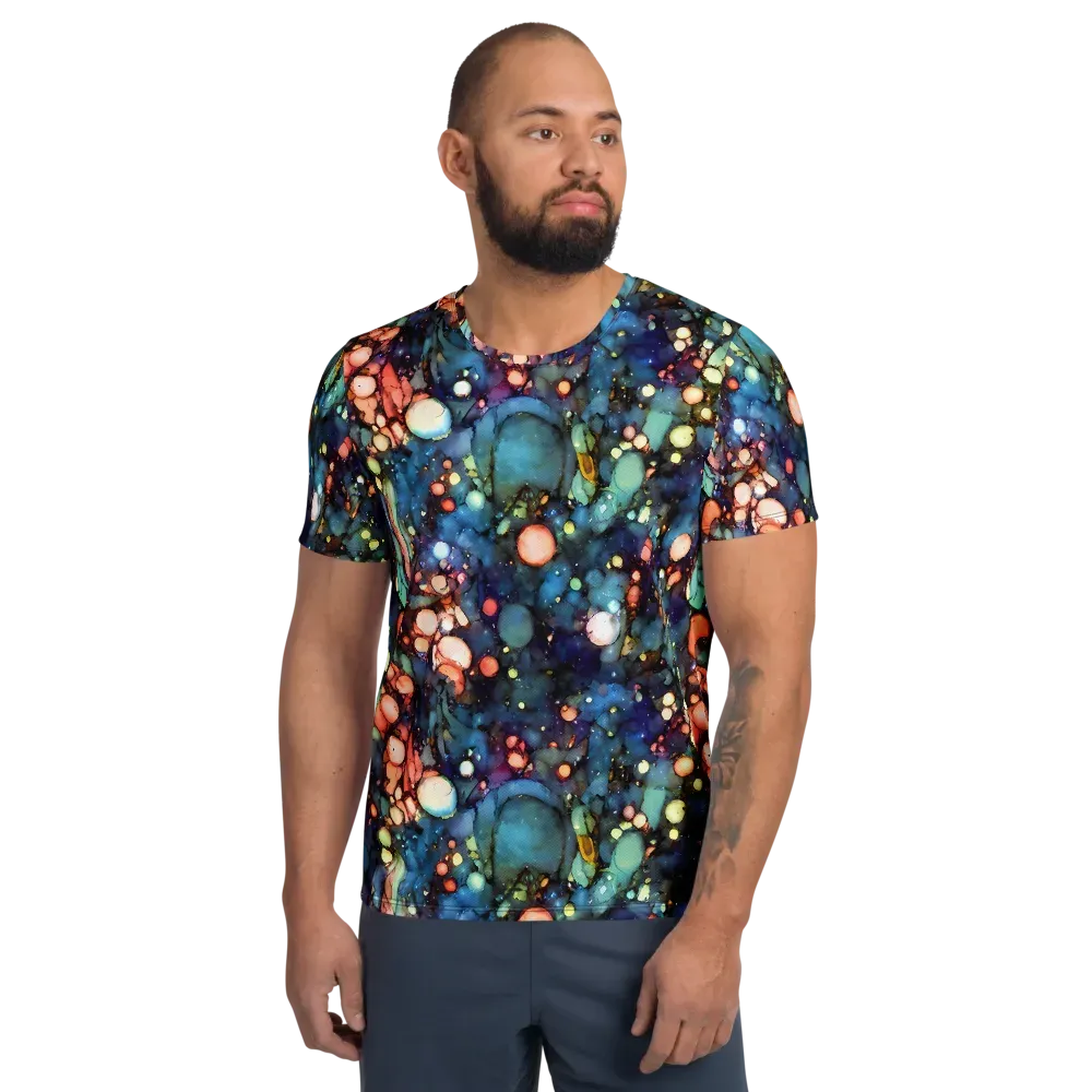 Blue Nebula Bloom on Men's Athletic T-Shirt — Front