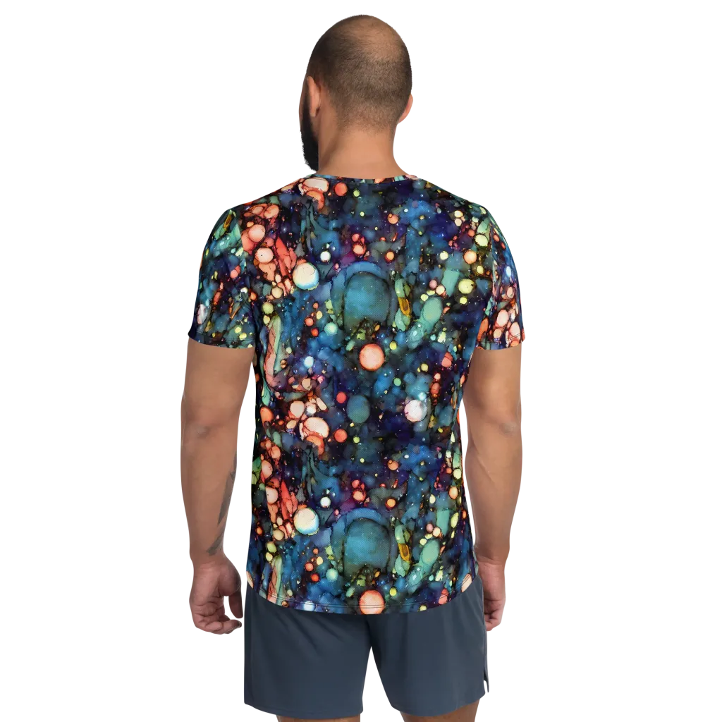 Blue Nebula Bloom on Men's Athletic T-Shirt — Back