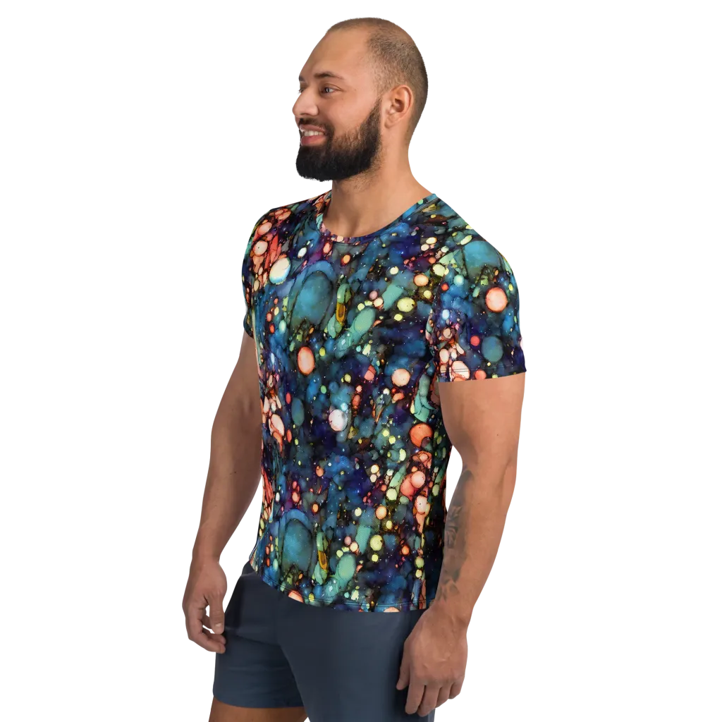 Blue Nebula Bloom on Men's Athletic T-Shirt — Left