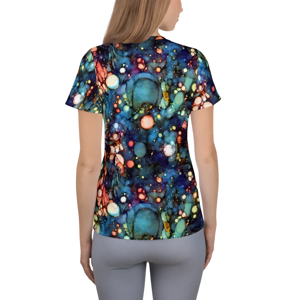Blue Nebula Bloom on Women's Athletic T-Shirt — Back