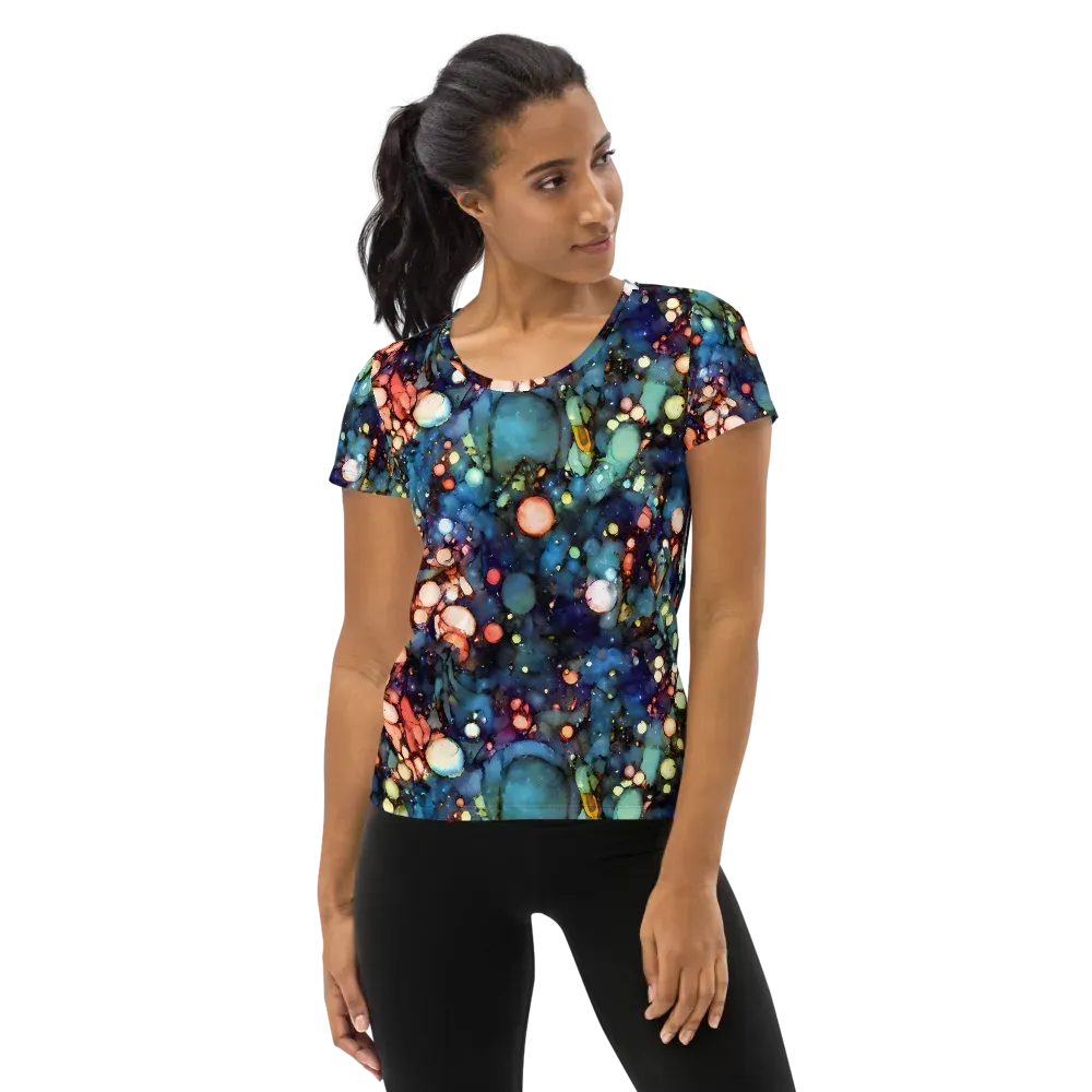 Blue Nebula Bloom on Women's Athletic T-Shirt — Front