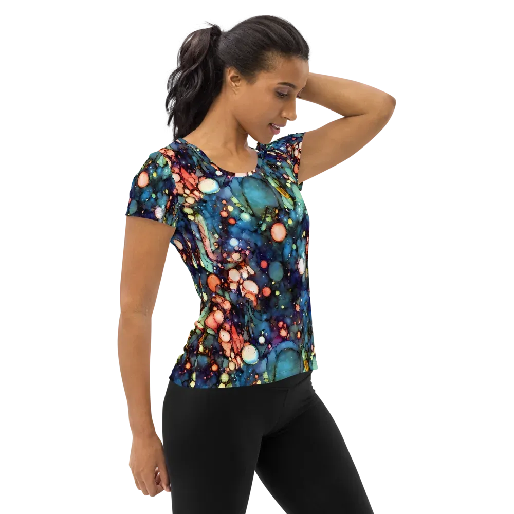 Blue Nebula Bloom on Women's Athletic T-Shirt — Right