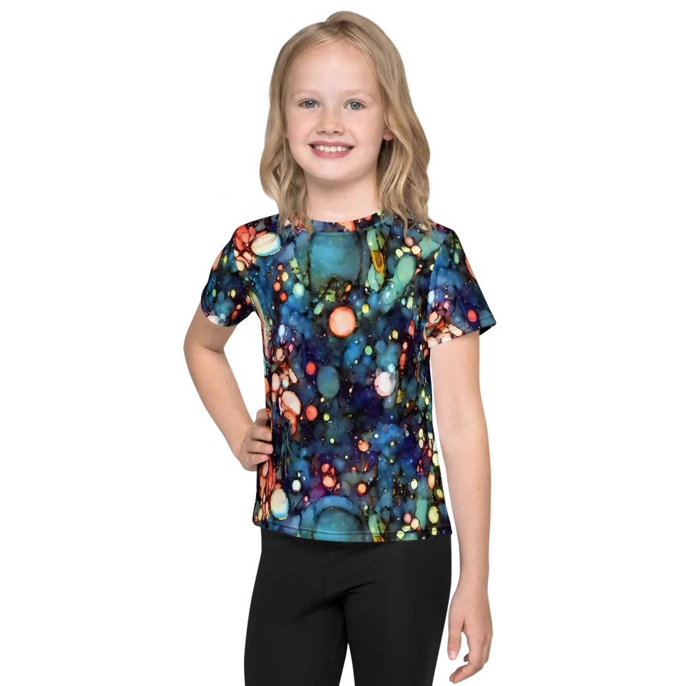 Blue Nebula Bloom on Kids Crew Neck T-Shirt — Front