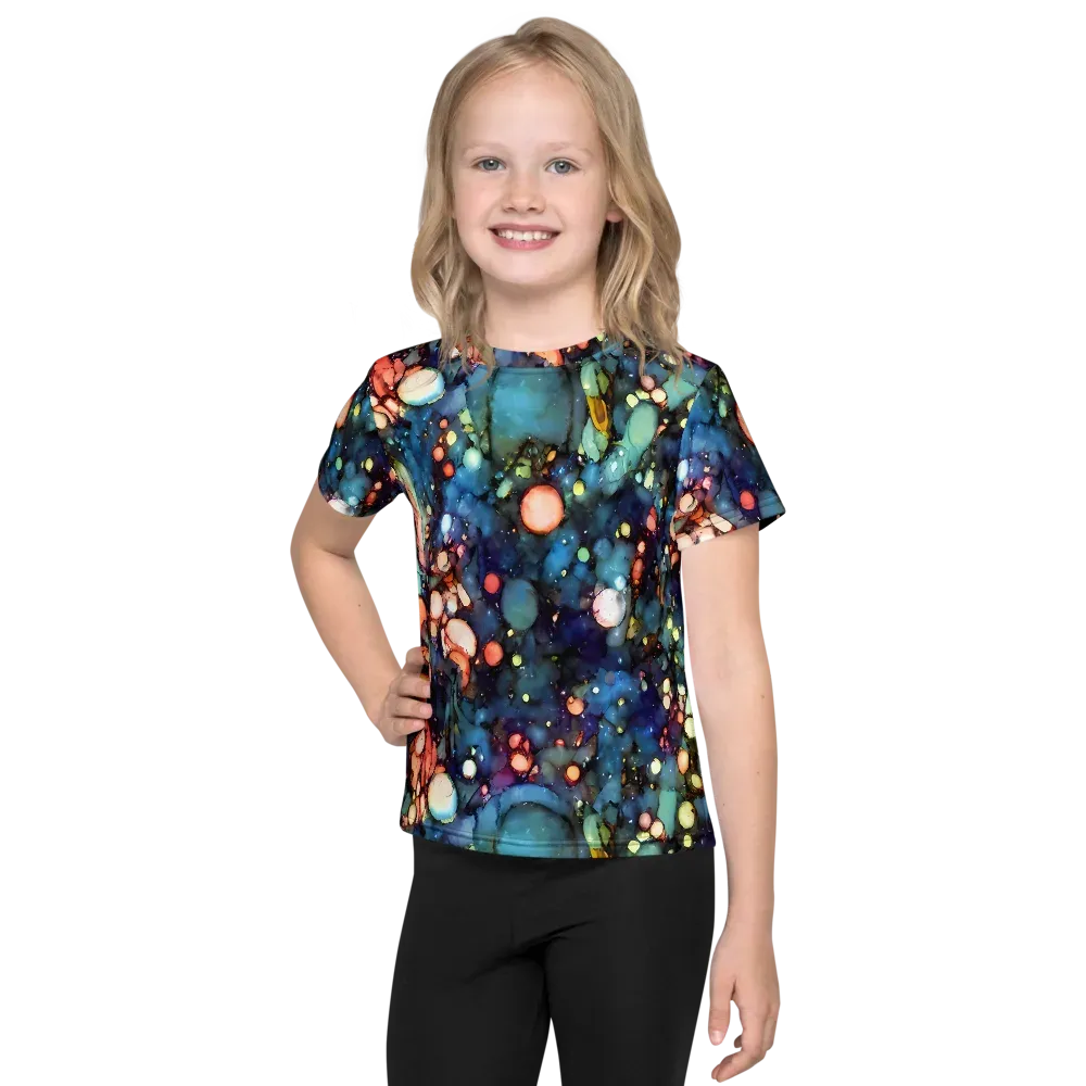 Blue Nebula Bloom on Kids Crew Neck T-Shirt — Front