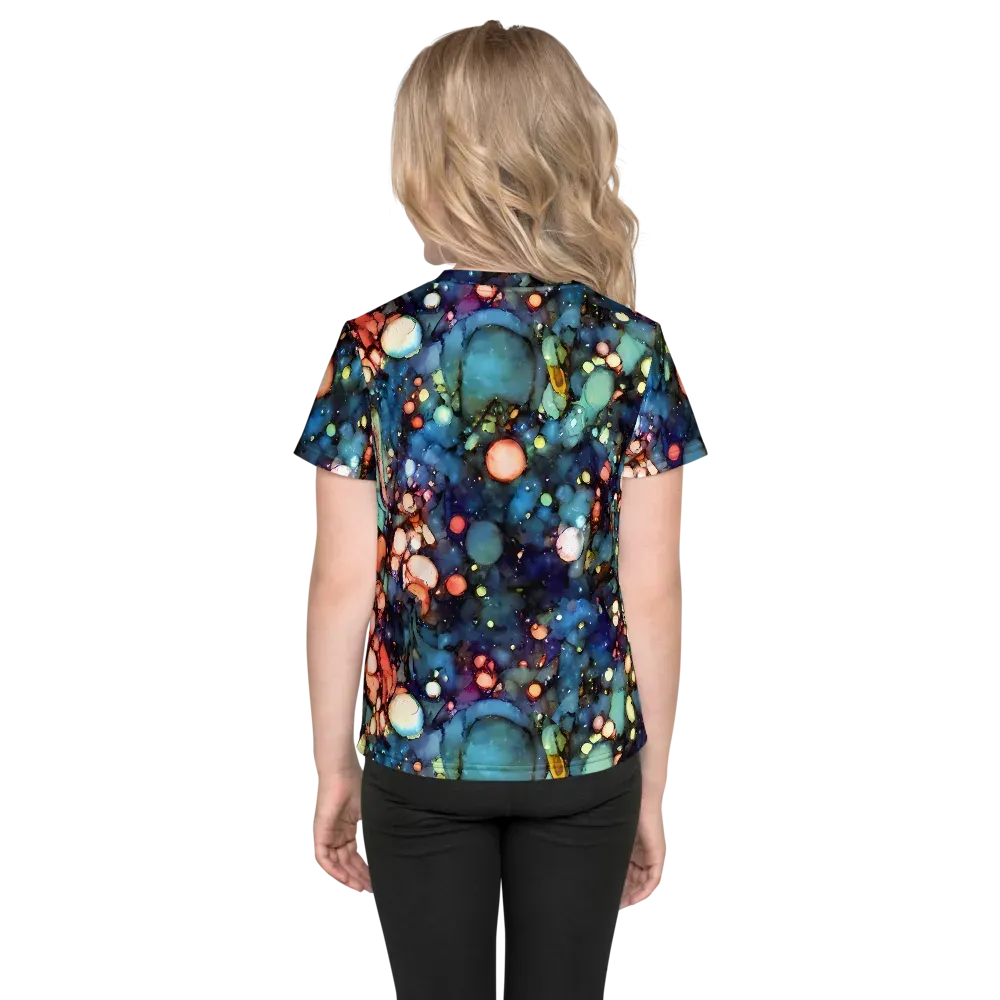 Blue Nebula Bloom on Kids Crew Neck T-Shirt — Back