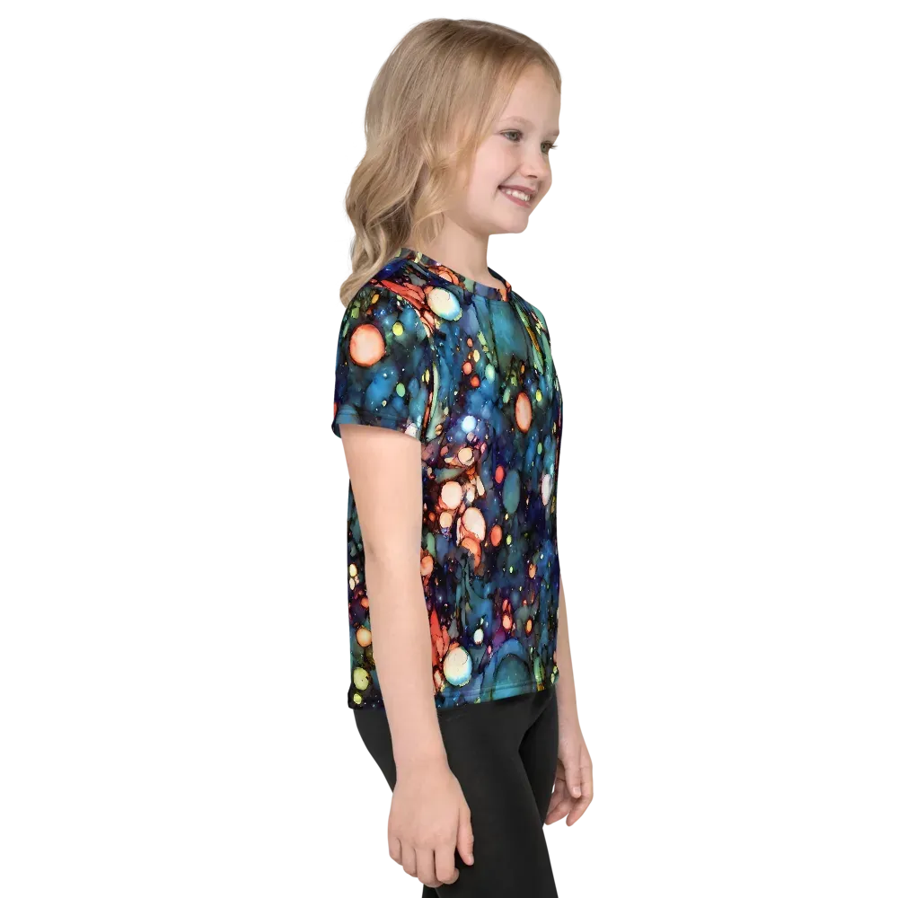 Blue Nebula Bloom on Kids Crew Neck T-Shirt — Right
