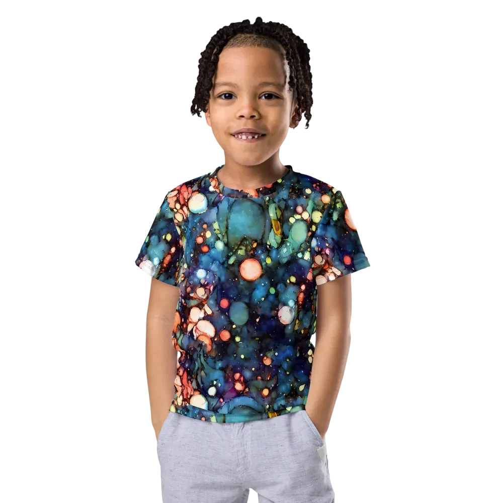 Blue Nebula Bloom on Kids Crew Neck T-Shirt — Front