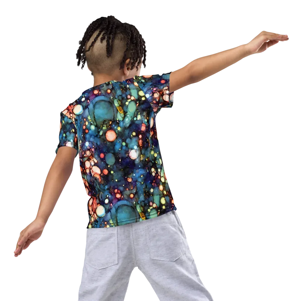 Blue Nebula Bloom on Kids Crew Neck T-Shirt — Back