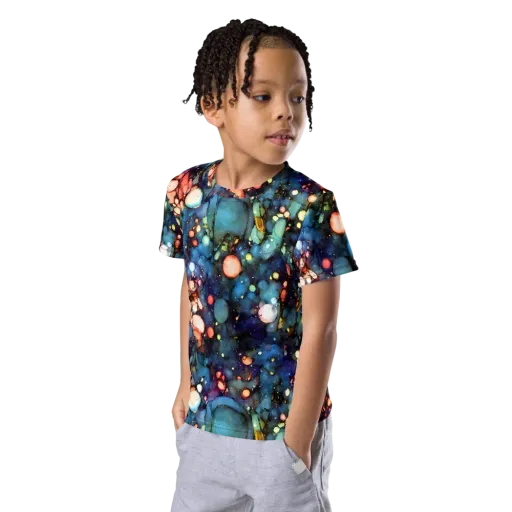 Blue Nebula Bloom on a Kids Crew Neck T-Shirt
