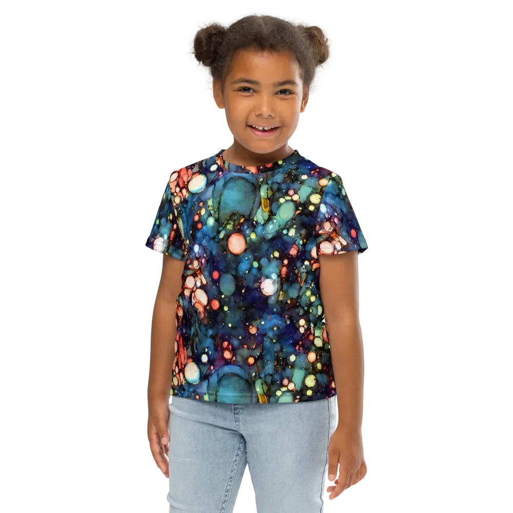 Blue Nebula Bloom on Kids Crew Neck T-Shirt — Front