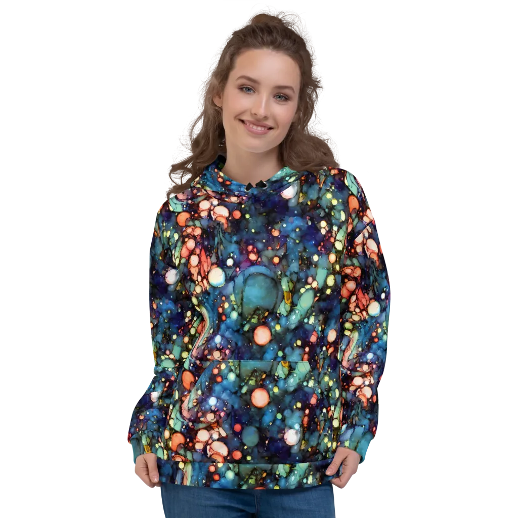 Blue Nebula Bloom on Hoodie — Front