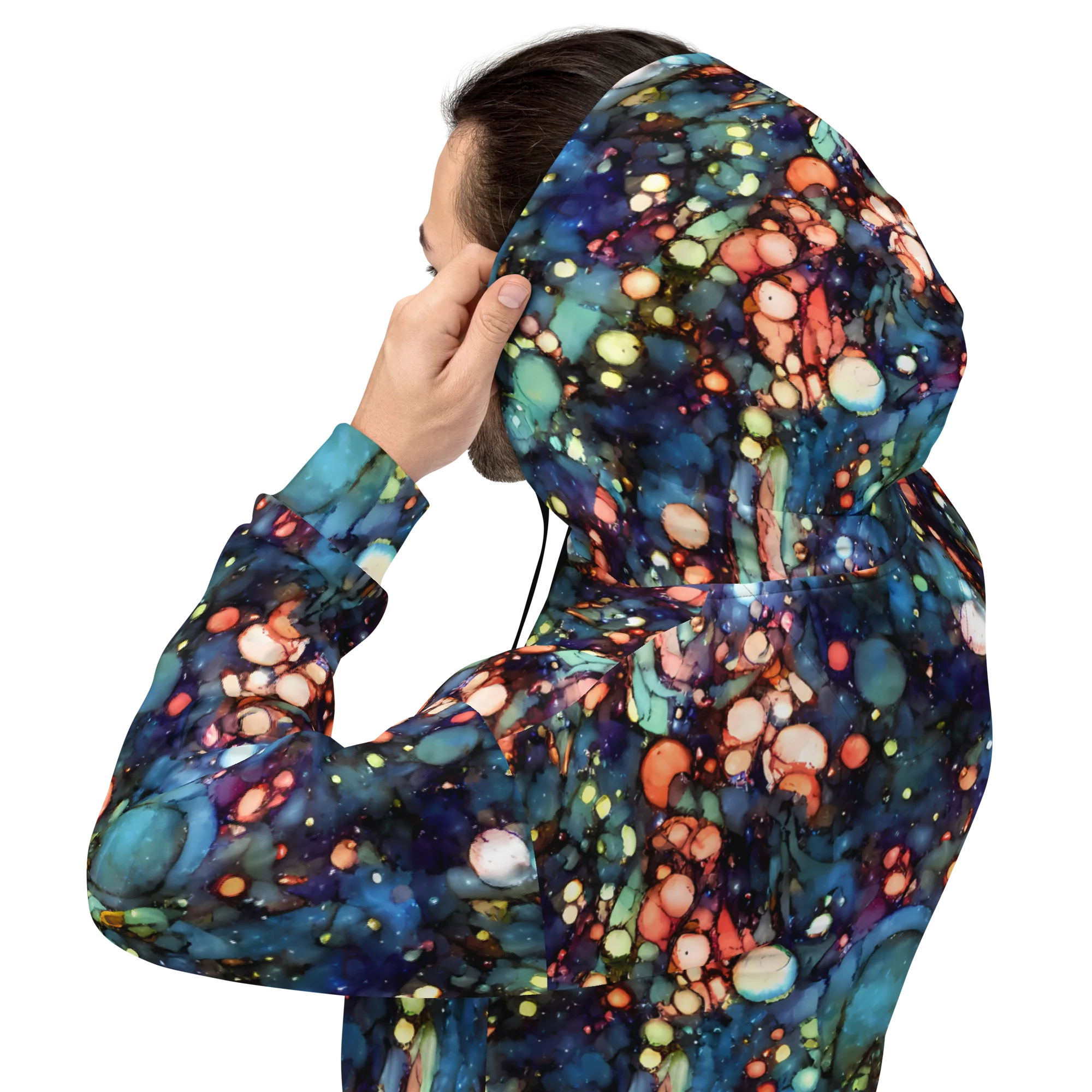 Blue Nebula Bloom on Hoodie — Back