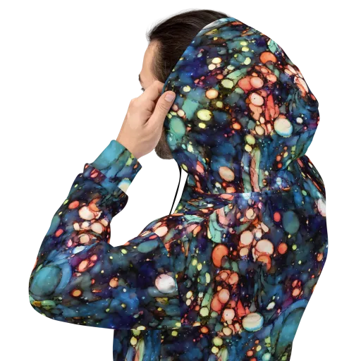 Blue Nebula Bloom on a Hoodie