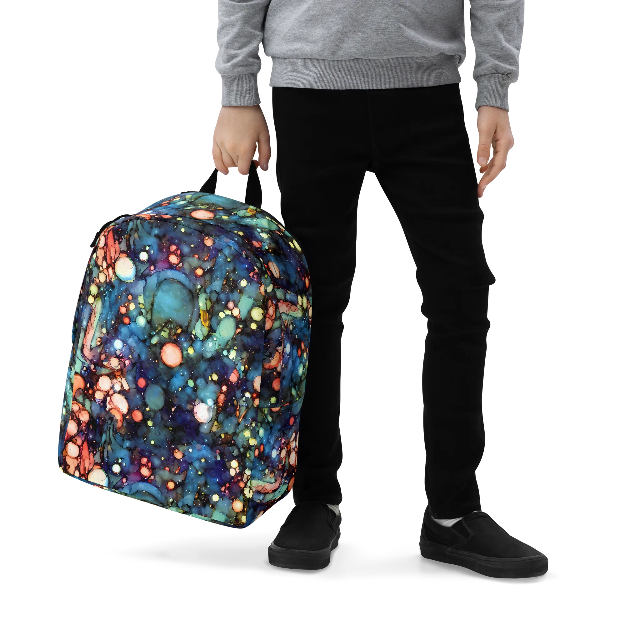 Blue Nebula Bloom on Minimalist Backpack — Zoomed-in