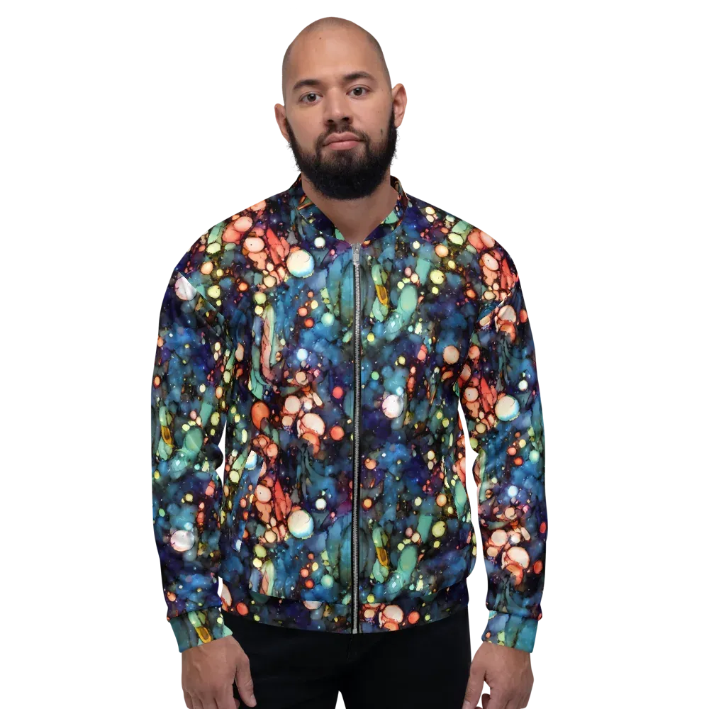Blue Nebula Bloom on Bomber Jacket — Front