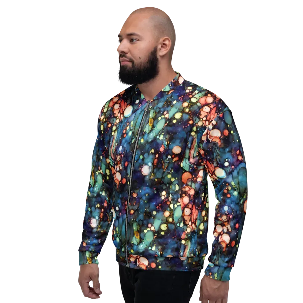 Blue Nebula Bloom on Bomber Jacket — Left