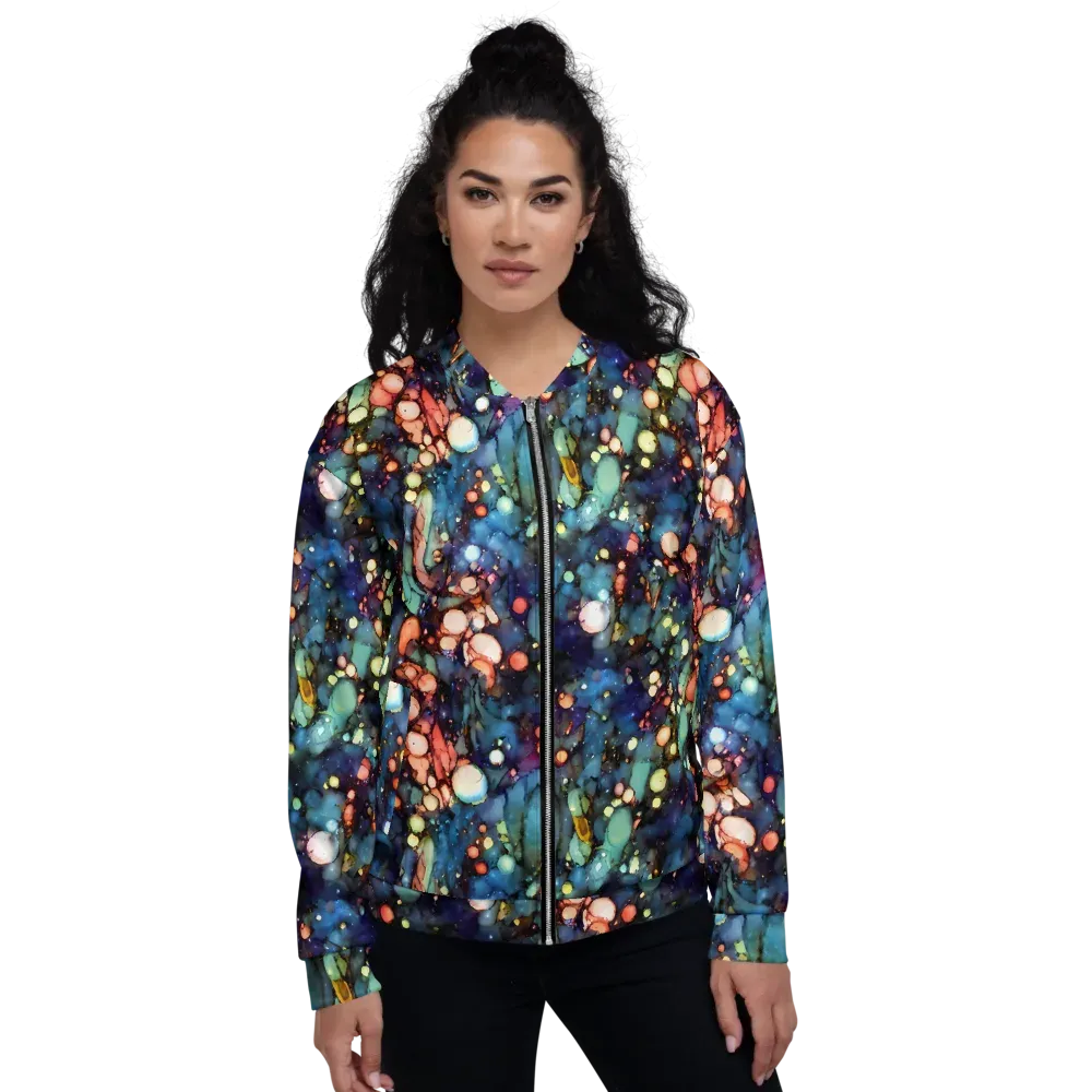 Blue Nebula Bloom on Bomber Jacket — Front