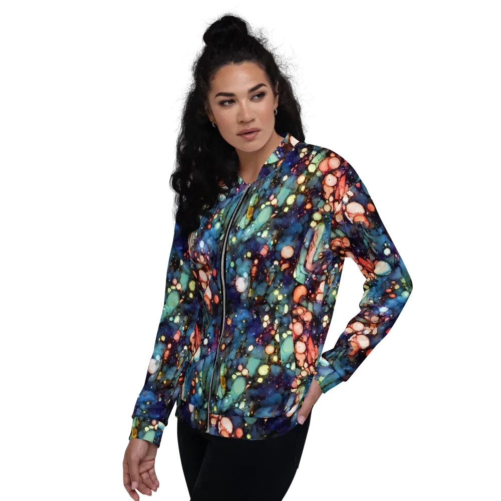 Blue Nebula Bloom on Bomber Jacket — Left