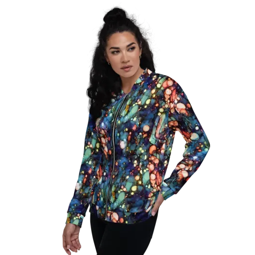 Blue Nebula Bloom on a Bomber Jacket