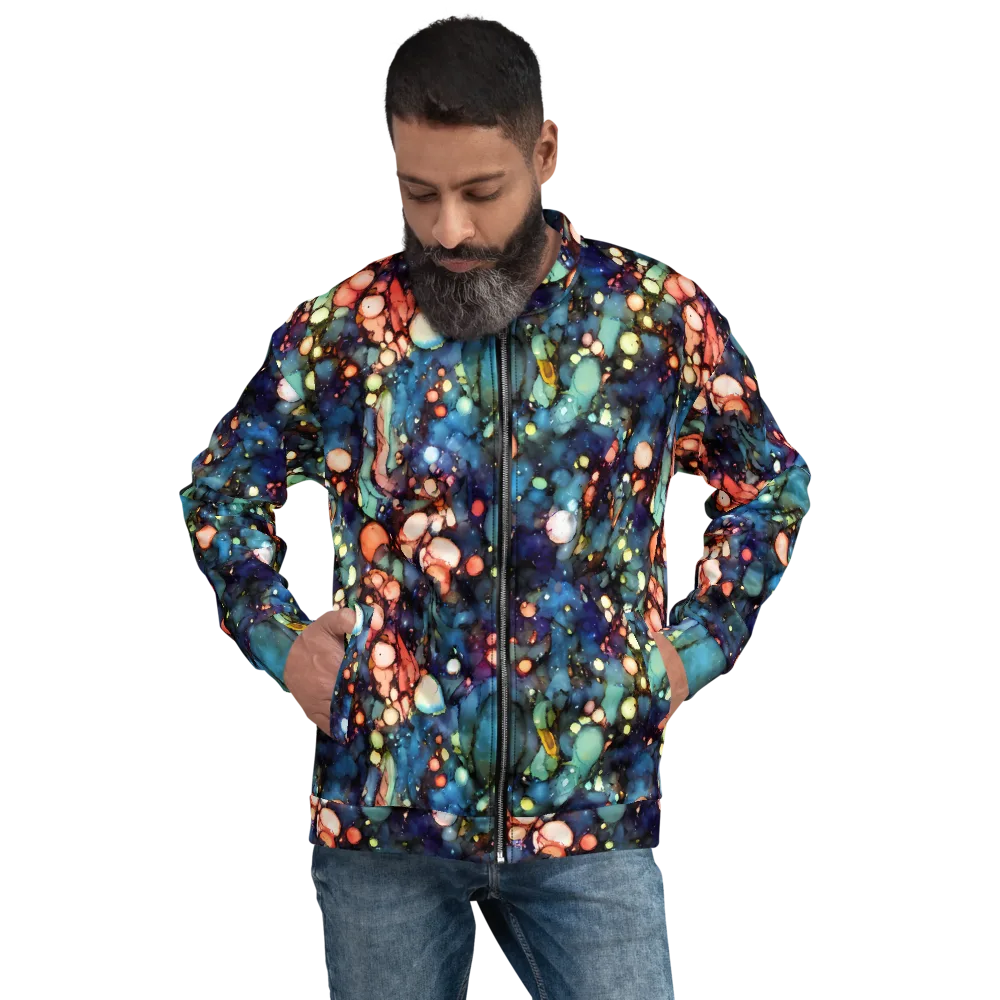 Blue Nebula Bloom on Bomber Jacket — Front