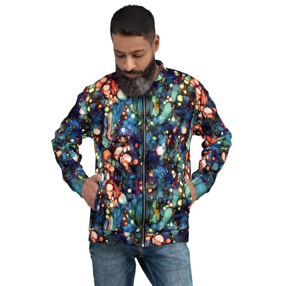 Blue Nebula Bloom on Bomber Jacket — Front