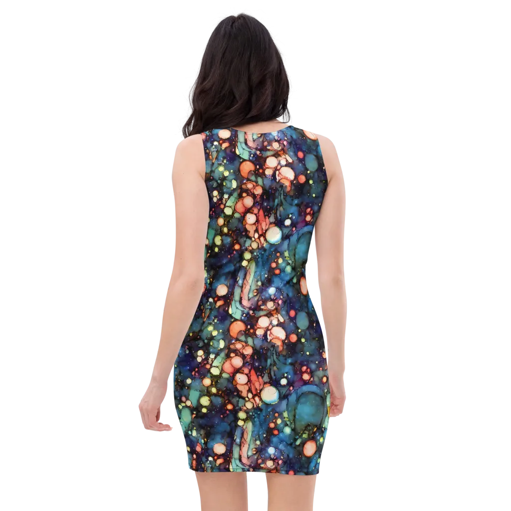 Blue Nebula Bloom on Bodycon Dress — Back